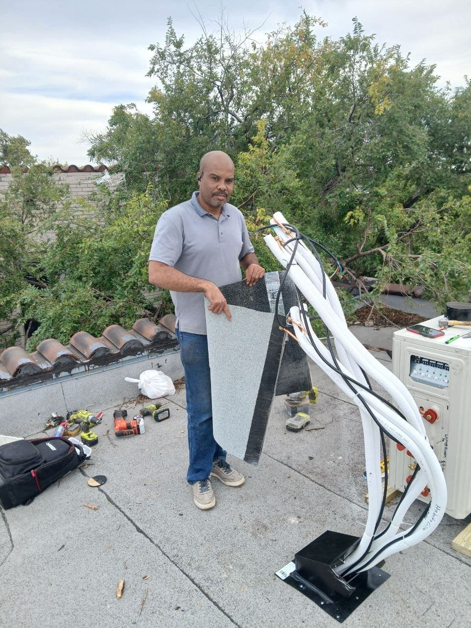 On the roof, mid-install